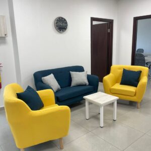 Navy Blue Leather & Fabric Two-Seater Sofa – Customizable Design