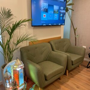 Olive Green Leather & Fabric Single-Seater Sofa – Customizable Design