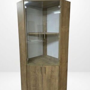Custom Corner Glass & Wood File Cabinet
