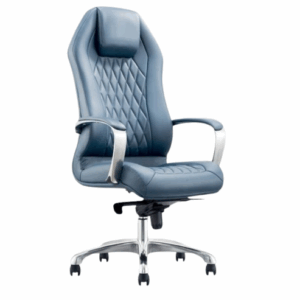 Luxury Executive Office Chair – Blue Leather with Metal Base